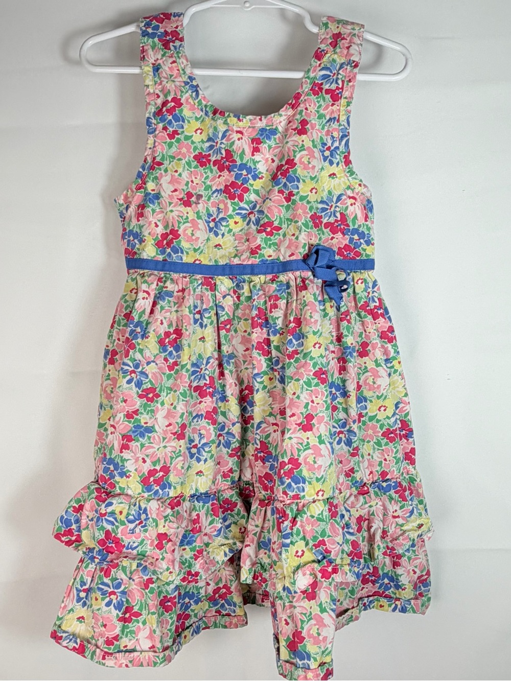 American Living Girls Floral Dress Size 3T  Ruffle Hem Blue Bow Sundress